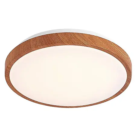 Lindby LED Deckenlampe in holz, weiß, Deckenleuchte rund