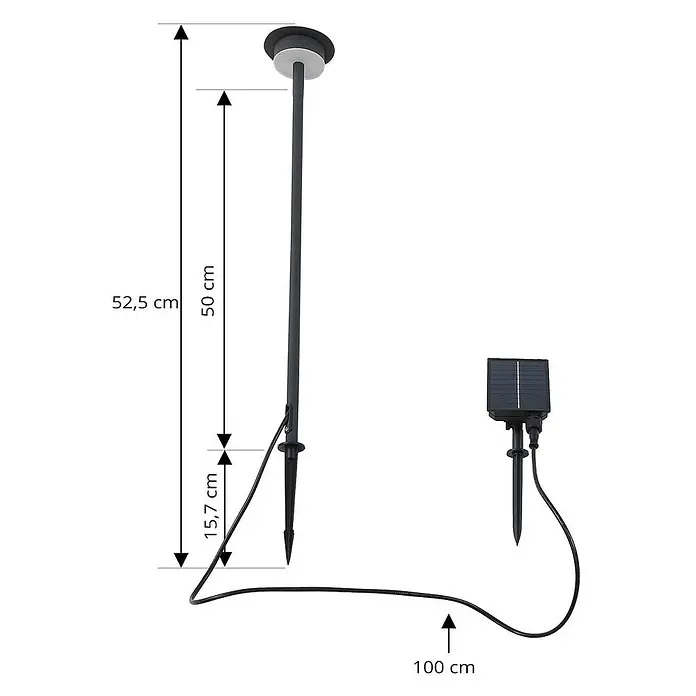 Lindby LED Solar Gartenlampe Erdspieß in schwarz matt, Erdspießlampe -  - Schwarze Solar-Gartenleuchte mit Erdspieß und separatem Solarpanel. Maße: 52,5 cm Gesamthöhe, 100 cm Kabel.