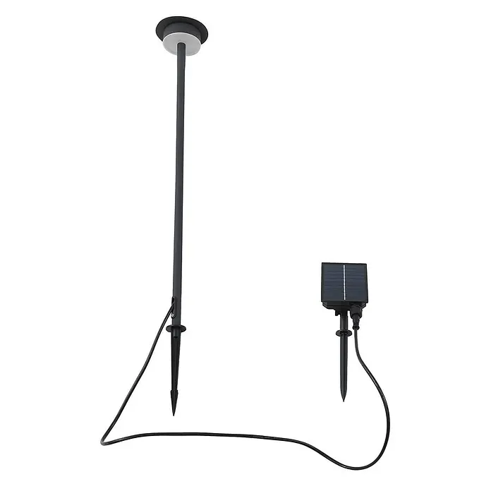 Lindby LED Solar Gartenlampe Erdspieß in schwarz matt, Erdspießlampe -  - Dunkelgraue Solar-Gartenleuchte mit separatem Solarpanel, beide auf Erdspießen und per Kabel verbunden.