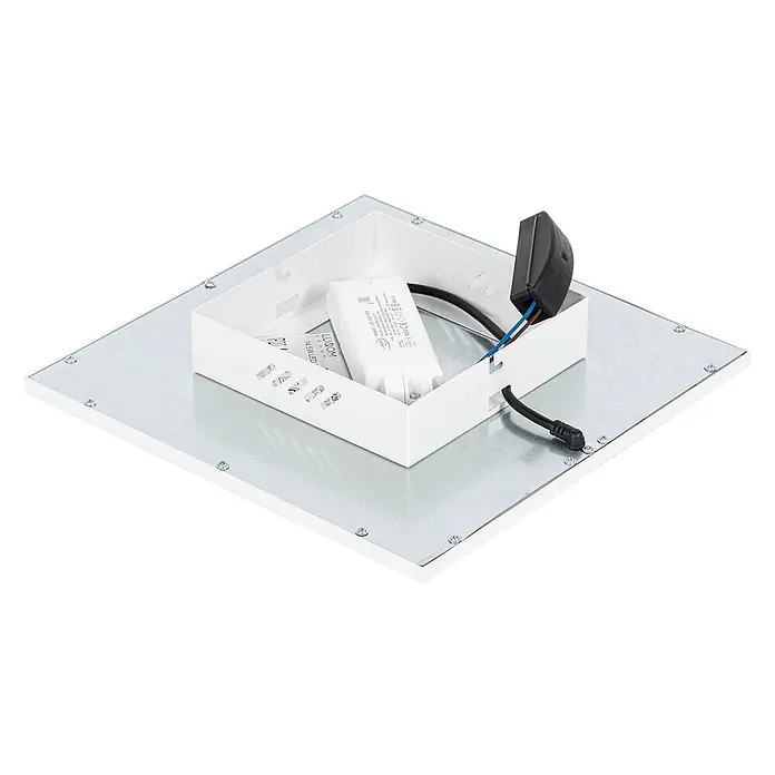 Lindby LED-Panel Lamin - weiß / opal - Quadratisches weißes LED-Panel, Rückansicht, mit internem Treiber und Verkabelung.