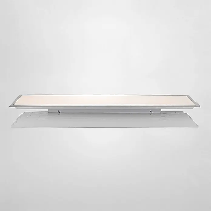 Lindby LED-Panel Stenley - weiß / opal - Rechteckige LED-Leuchte mit silbernem Rahmen und leuchtendem Panel, zur Wandmontage geeignet.