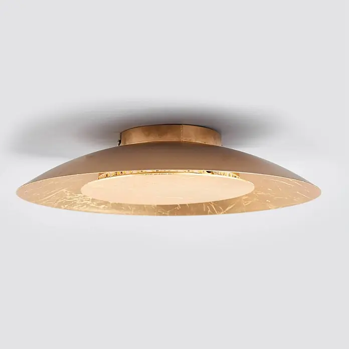 Lindby LED Deckenlampe in gold, Deckenleuchte rund -  - Deckenleuchte aus Messing mit Reflektor mit Blattgold-Textur und beleuchteter Mittelscheibe.