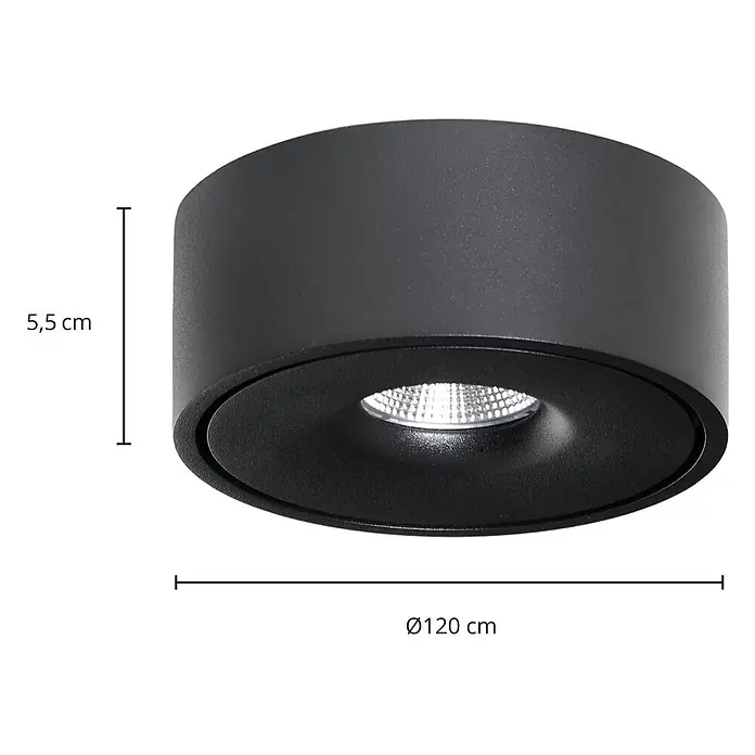 Arcchio LED Deckenlampe in schwarz, Deckenleuchte rund -  - Schwarze zylindrische LED-Deckenleuchte, 5,5 cm hoch und 12 cm Durchmesser.