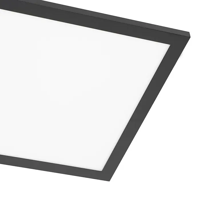 Lindby LED-Panel Lamin - schwarz - Rechteckige LED-Lichtplatte mit schlankem, dunkelgrauem Rahmen und hellem weißen Diffusor.