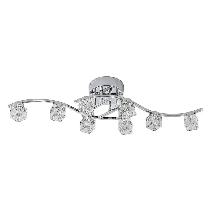 Lindby LED Deckenlampe in transparent, chrom, Deckenleuchte -  - Moderne Deckenleuchte aus Chrom mit gewellter Stange und 8 klaren, strukturierten Glasschirmen für dekorative Beleuchtung.