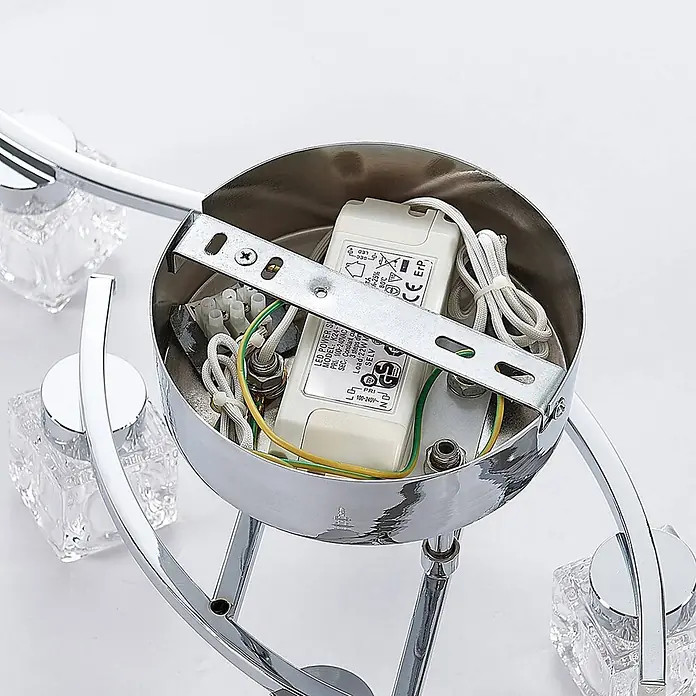 Lindby LED Deckenlampe in transparent, chrom, Deckenleuchte -  - Verchromter LED-Leuchtenfuß mit Innenverkabelung, weißem LED-Netzteil und Montagehalterung aus Metall.