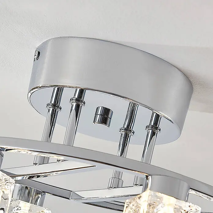 Lindby LED Deckenlampe in transparent, chrom, Deckenleuchte -  - Verchromte Deckenleuchte mit Spiegelsockel und beleuchteten Kristallakzenten.