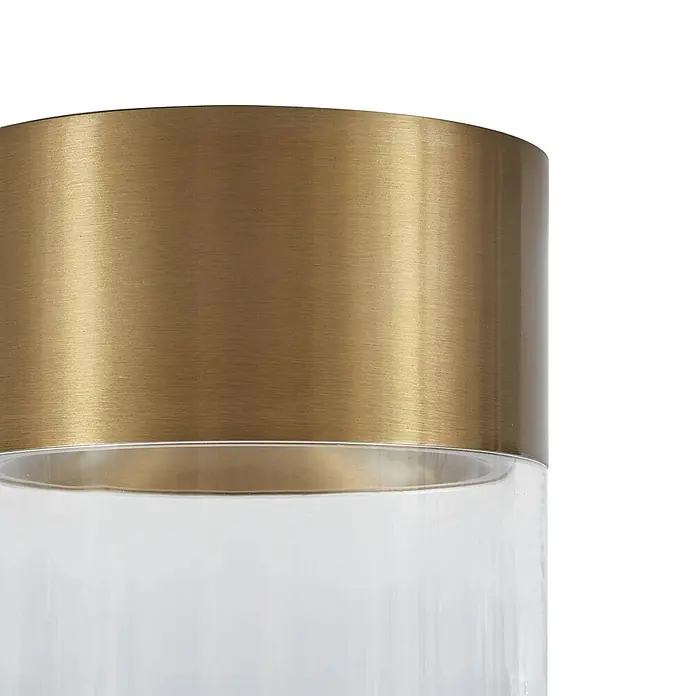Lindby LED Deckenlampe in gold, transparent, Deckenleuchte rund -  - Zylindrisches Objekt mit gebürstetem Messingaufsatz und klarem Glasboden.