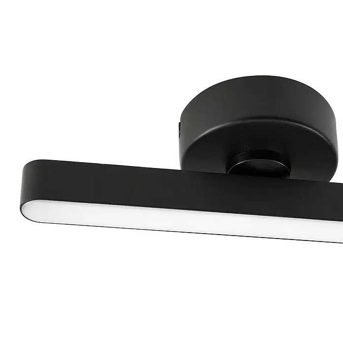 Lindby Deckenstrahler Eldrin - schwarz, schwarz - Schwarze Decken- oder Wandleuchte mit rundem Sockel und linearem Arm mit integriertem LED-Streifen und weißem Diffusor.
