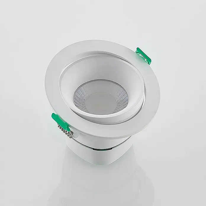 Arcchio LED Einbaustrahler in weiß, Spots Deckenleuchte -  - Weißer runder Einbau-LED-Strahler mit grünen Montageklammern.