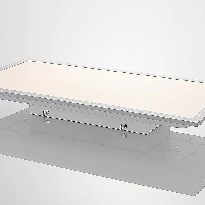 Lindby LED-Panel Stenley - weiß / opal, Neutralweiß - Rechteckige flache Leuchte mit silbergrauem Rahmen und weißer Leuchtfläche.