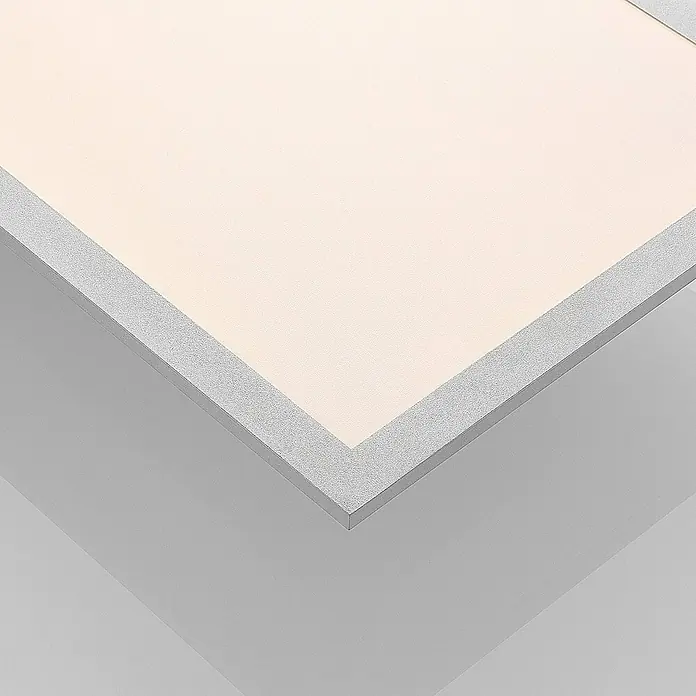 Lindby LED-Panel Stenley - weiß / opal, Neutralweiß - Rechteckige Deckenleuchte mit warmweißer Leuchtfläche und strukturiertem grauem Rahmen.