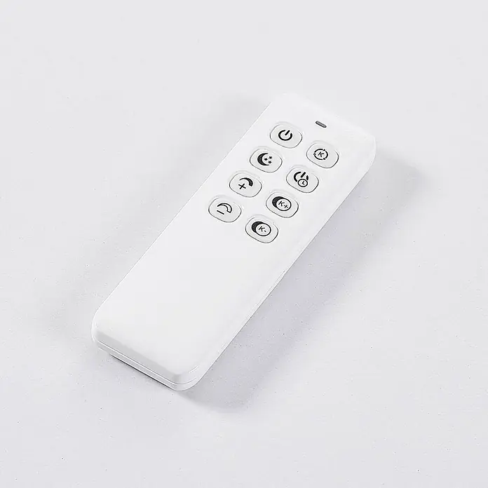 Arcchio LED Deckenleuchte flach in weiß, dimmbar Panel -  - Weiße Kunststoff-Fernbedienung mit Tasten für Ein/Aus, Helligkeit, Nachtmodus, Farbtemperatur (K+/K-) und Timer.