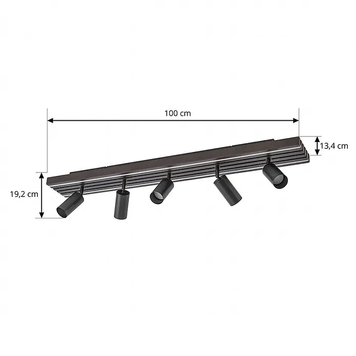 Lucande LED Deckenlampe in holz, schwarz, dimmbar Deckenstrahler -  - Schwarze Stromschiene mit fünf verstellbaren Strahlern, 100 cm lang.
