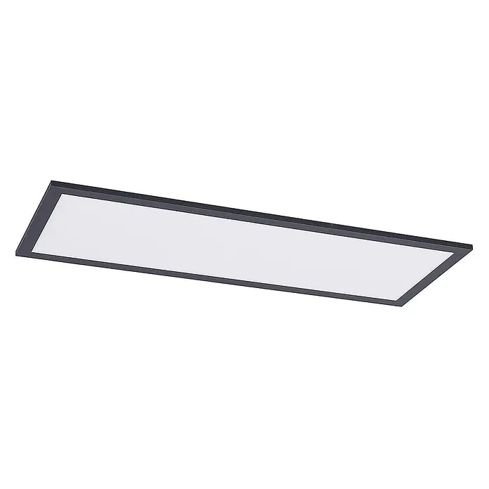 Lindby LED Deckenleuchte flach in schwarz, weiß, Panel -  - Dunkelgraue rechteckige LED-Panel-Leuchte mit einer weißen lichtstreuenden Oberfläche.