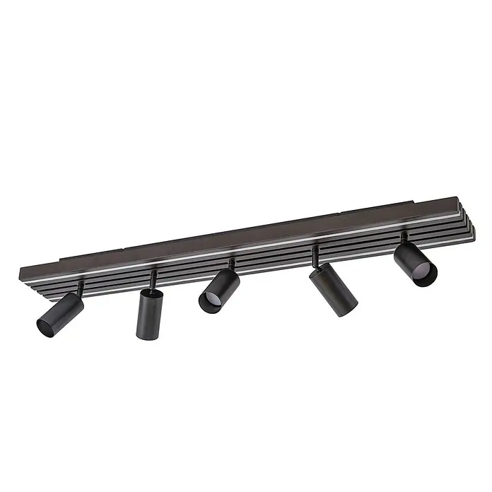 Lucande LED Deckenlampe in holz, schwarz, dimmbar Deckenstrahler -  - Lineare dunkle Metall-Stromschienenleuchte mit fünf verstellbaren Strahlern.
