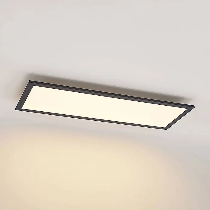 Lindby LED Deckenleuchte flach in schwarz, weiß, Panel -  - Rechteckige schwarze LED-Deckenleuchte mit beleuchteter weißer Platte.