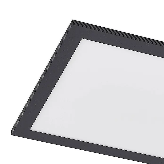 Lindby LED Deckenleuchte flach in schwarz, weiß, Panel -  - Rechteckiges LED-Panel mit dunkelgrauem Rahmen und weißer Diffusorfläche.