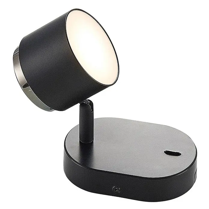 Lindby LED Deckenlampe in schwarz, Deckenstrahler -  - Matt schwarzer, verstellbarer Strahler mit Chromakzenten und hellem weißen Licht auf ovalem Sockel, zur fokussierten Beleuchtung.