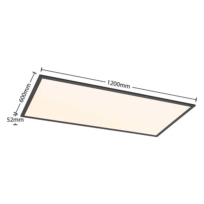 Lindby LED-Panel Nelios - schwarz, schwarz, Neutralweiß - Rechteckige LED-Panel-Leuchte mit dunklem Rahmen, 1200mm lang, 600mm breit und 52mm dick.
