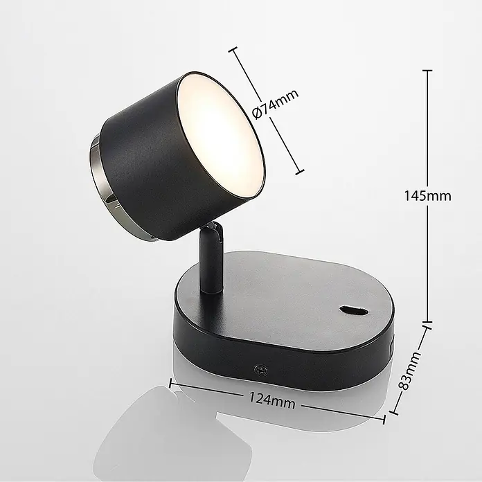 Lindby LED Deckenlampe in schwarz, Deckenstrahler -  - Schwarze verstellbare Schreibtischlampe mit zylindrischem Kopf (Ø74mm) und ovalem Sockel (124x83mm), 145mm Gesamthöhe.