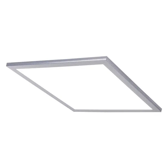 Lindby LED-Panel Livel - alu / grau / zink - Rechteckige LED-Panel-Leuchte mit silbergrauem Rahmen, schräge Ansicht.