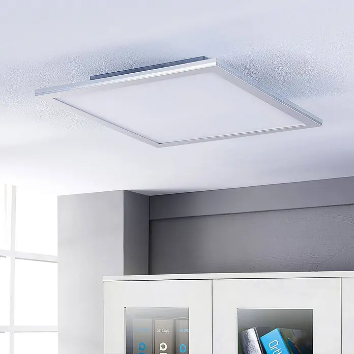 Lindby LED-Panel Livel - alu / grau / zink - Silber gerahmte LED-Deckenleuchte, bündig montiert.