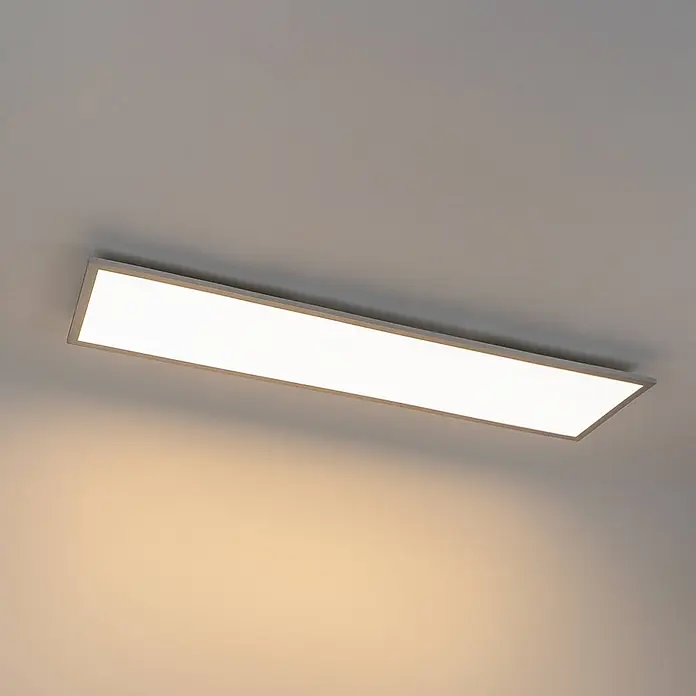 Arcchio LED-Panel Lysander - alu / grau / zink - Rechteckige LED-Deckenleuchte mit silber-grauem Rahmen, Aufbauleuchte, leuchtend.