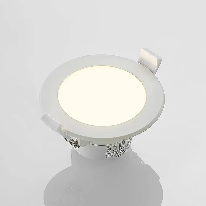 PRIOS LED Einbaustrahler in weiß, Spots Deckenleuchte -  - Weißer runder LED-Einbaustrahler mit warmem Licht und sichtbaren Montagefedern.