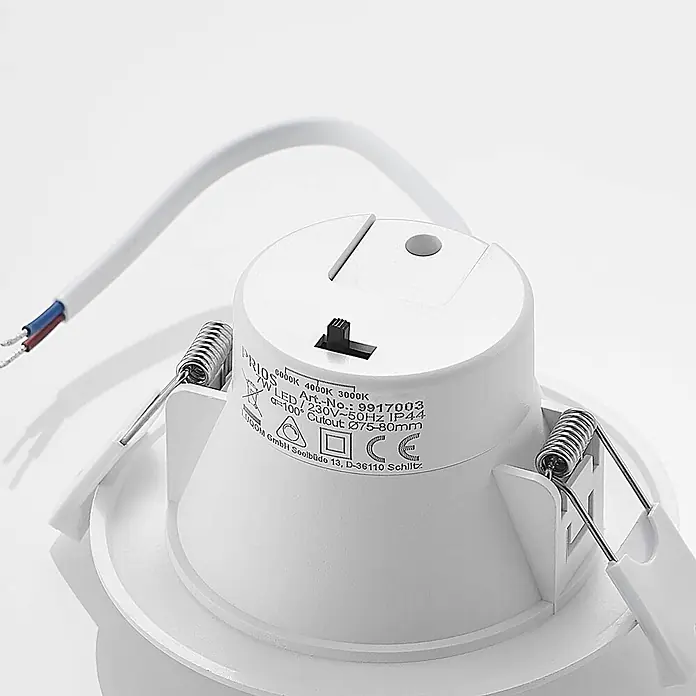 PRIOS LED Einbaustrahler in weiß, Spots Deckenleuchte -  - Weißer LED-Einbaustrahler mit Stromkabeln und Federklemmen zur Installation. Verfügt über einen Farbtemperaturschalter.