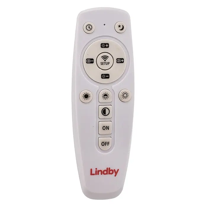 Lindby LED-Panel Kenma - weiß / opal, weiß / opal - Weiße Lindby Fernbedienung mit Tasten für Lichtsteuerung: Helligkeit, Farbtemperatur, Timer, Nachtmodus, Ein/Aus.