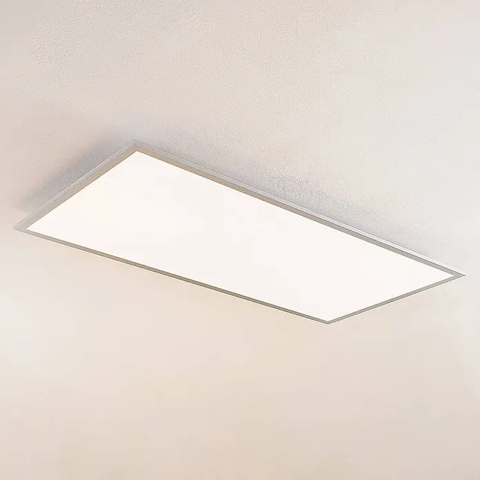 Lindby LED-Panel Zento - alu / grau / zink - Rechteckige LED-Deckenplatte mit schlankem silbergrauem Rahmen für die Deckenbeleuchtung.