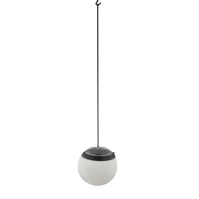 Lindby LED Hängelampe außen in weiß, schwarz, dimmbar Pendelleuchte -  - Hängende kugelförmige Solarleuchte mit weißem Diffusor, schwarzem Oberteil und klarer Kuppel, an schwarzer Schnur mit Haken.
