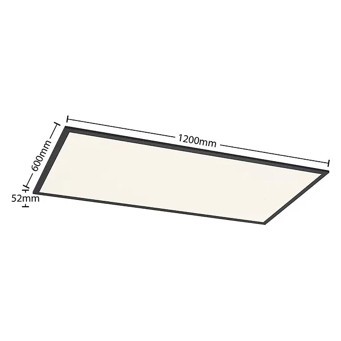 Lindby LED-Panel Nelios - schwarz, Neutralweiß - Rechteckige LED-Panel-Leuchte mit schwarzem Rahmen, Maße 1200mm x 600mm x 52mm.