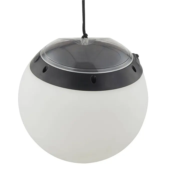 Lindby LED Hängelampe außen in weiß, schwarz, dimmbar Pendelleuchte -  - Weiße, kugelförmige Solar-Hängelampe mit schwarzem Oberteil und klarer Solarzelle.