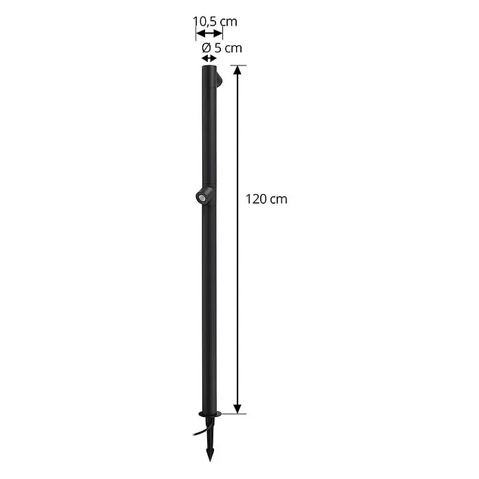 Lindby Erdspießleuchte Luzian -  - Schwarze Gartenleuchte, 120 cm hoch, mit zwei integrierten Lichtquellen und Erdspieß.