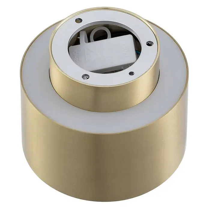 Lindby LED Aufbauleuchte gold Ø 11 cm, Aufbaustrahler, Deckenspot 15W LED -  - Zylindrische Messing-Leuchte mit weißem Diffusorring und internem Elektrobauteil.