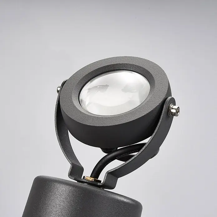 Lucande LED Gartenstrahler mit Erdspieß in anthrazit, Strahler Garten -  - Kompakter dunkelgrauer LED-Außenstrahler mit klarer Linse auf verstellbarem Standfuß.