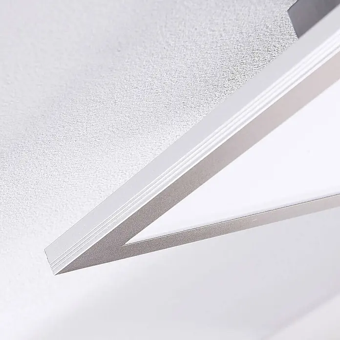 Lindby LED-Panel Livel - alu / grau / zink, weiß / opal, Neutralweiß - Geometrische LED-Deckenleuchte mit silbernem gebürstetem Metallrahmen und weißem Diffusor.