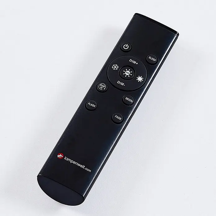 Lindby LED Panel / Deckenleuchte 80 x 30 cm, dimmbar, mit Fernbedienung -  - Schwarze Fernbedienung für Beleuchtung mit Tasten für Dimmen, Farbe, Effekte und einem lampenwelt.com-Logo.
