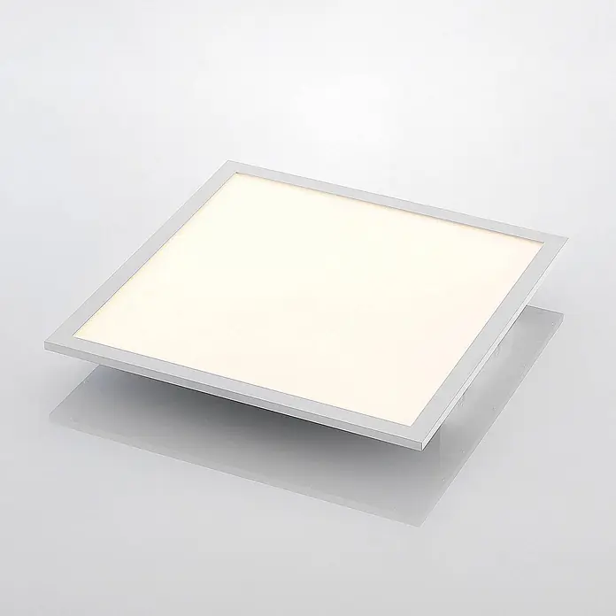 Lindby LED-Panel Quais - weiß / opal, weiß / opal, Neutralweiß - Quadratische LED-Panel-Leuchte mit weißem Diffusor und silbernem Rahmen, beleuchtet.
