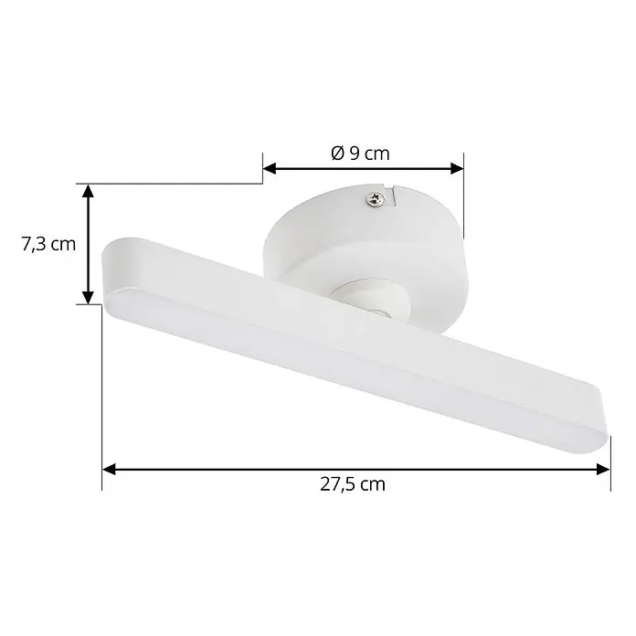 Lindby Deckenstrahler Eldrin - weiß / opal, weiß / opal - Weißes, rechteckiges LED-Leuchtmittel mit rundem Sockel. Maße: 27,5 cm lang, 7,3 cm hoch, 9 cm Basisdurchmesser.