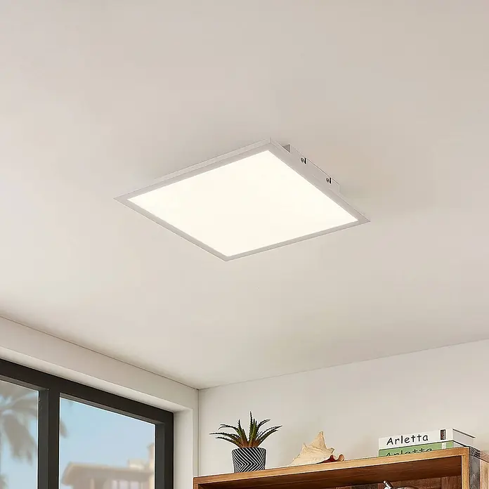 Lindby LED-Panel Quais - weiß / opal, weiß / opal, Neutralweiß - Quadratische LED-Deckenleuchte mit weißem Rahmen an der Decke montiert, strahlt helles, diffuses Licht aus.