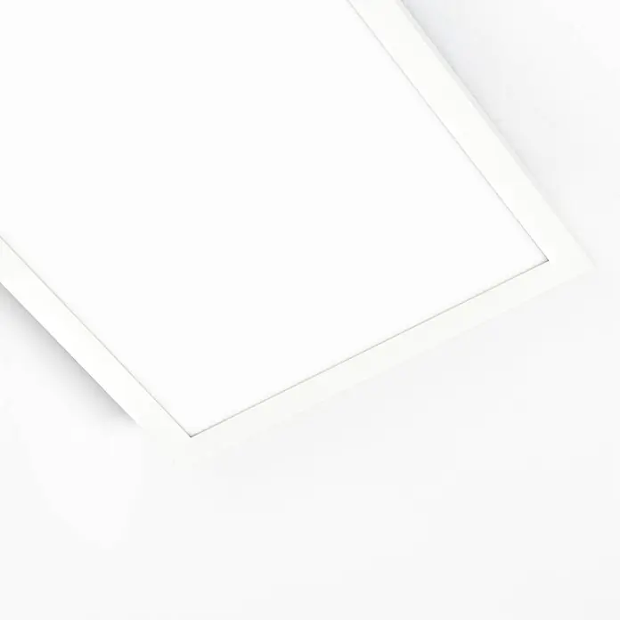 Lindby LED-Panel Luay - weiß / opal, weiß / opal - Weißer Bilderrahmen, von oben schräg aufgenommen, zeigt die obere und seitliche Kante.
