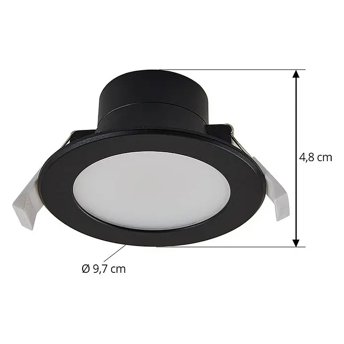 PRIOS LED Einbauleuchte Decke in schwarz, Einbaustrahler -  - Schwarzer runder Einbaustrahler mit weißem Diffusor, 9,7 cm Durchmesser und 4,8 cm Höhe.