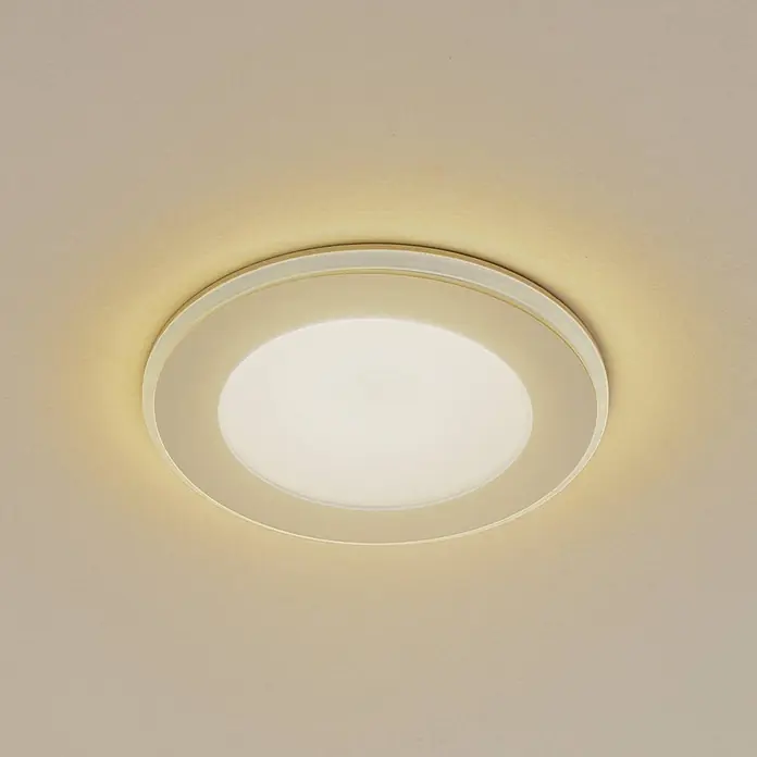 Lindby Einbauleuchte Toka - weiß / opal - Runde Aufputz-Deckenleuchte mit weißem Diffusor und hellem Rahmen, warm leuchtend.