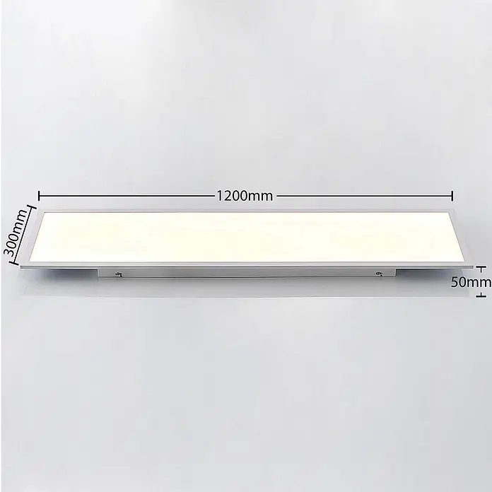 Lindby LED-Panel Quais - weiß / opal, weiß / opal, Neutralweiß - Rechteckige LED-Lichtplatte mit silbernem Rahmen, 1200mm lang, 300mm breit, 50mm dick.