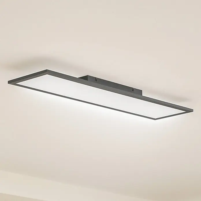 Lindby LED Deckenleuchte flach in schwarz, Panel -  - Schlanke, rechteckige, dunkelgraue LED-Deckenleuchte, bündig an der Decke montiert.