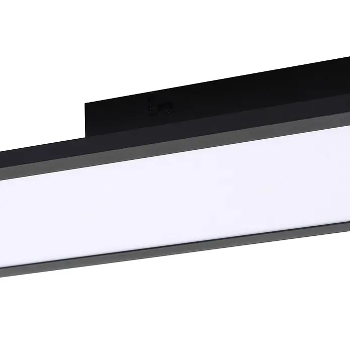 Lindby LED Deckenleuchte flach in schwarz, Panel -  - Schwarze lineare LED-Leuchte mit weißer Diffusorplatte und sichtbarer Befestigung.