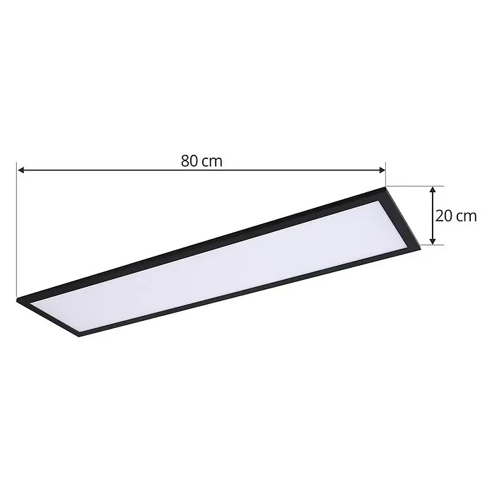 Lindby LED Deckenleuchte flach in schwarz, Panel -  - Rechteckige LED-Panel-Leuchte mit schwarzem Rahmen und weißer Oberfläche, 80 cm lang und 20 cm breit.